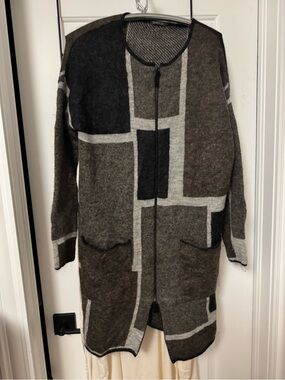 Annette Gortz Mohair Alpaca Geometric Zip-Front Cardigan Sweater/Dress